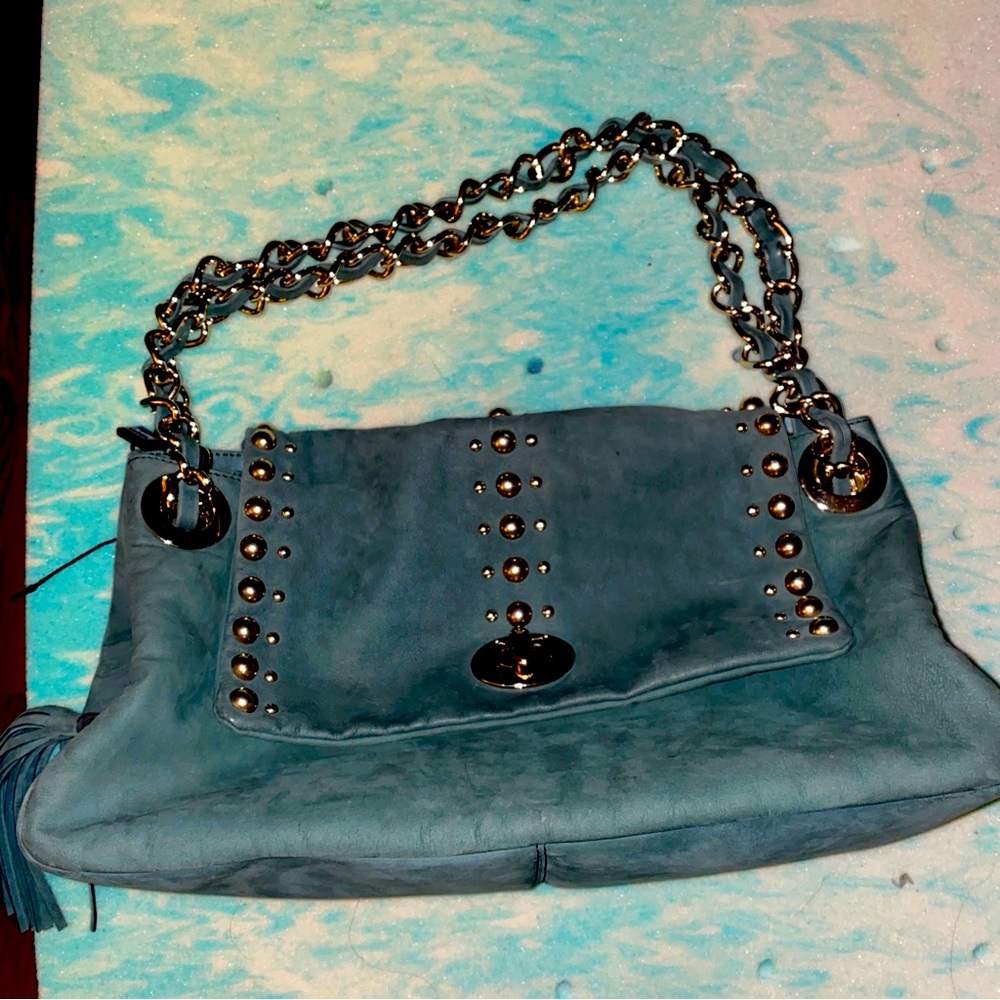 Italian Jenrigo sage green suede handbag